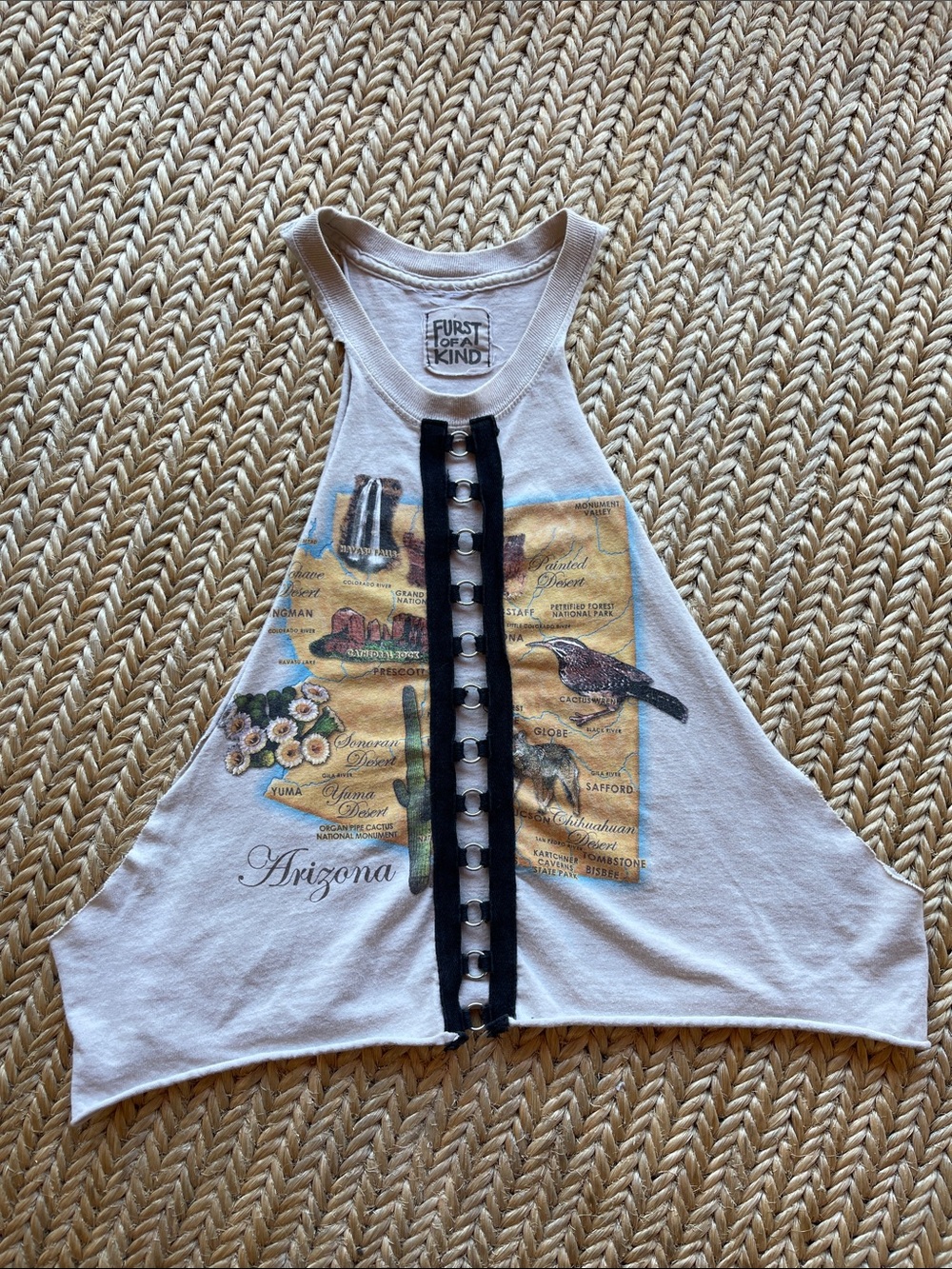 Furst of a Kind handmade Arizona Graphic Halter Tank with metal hardware details